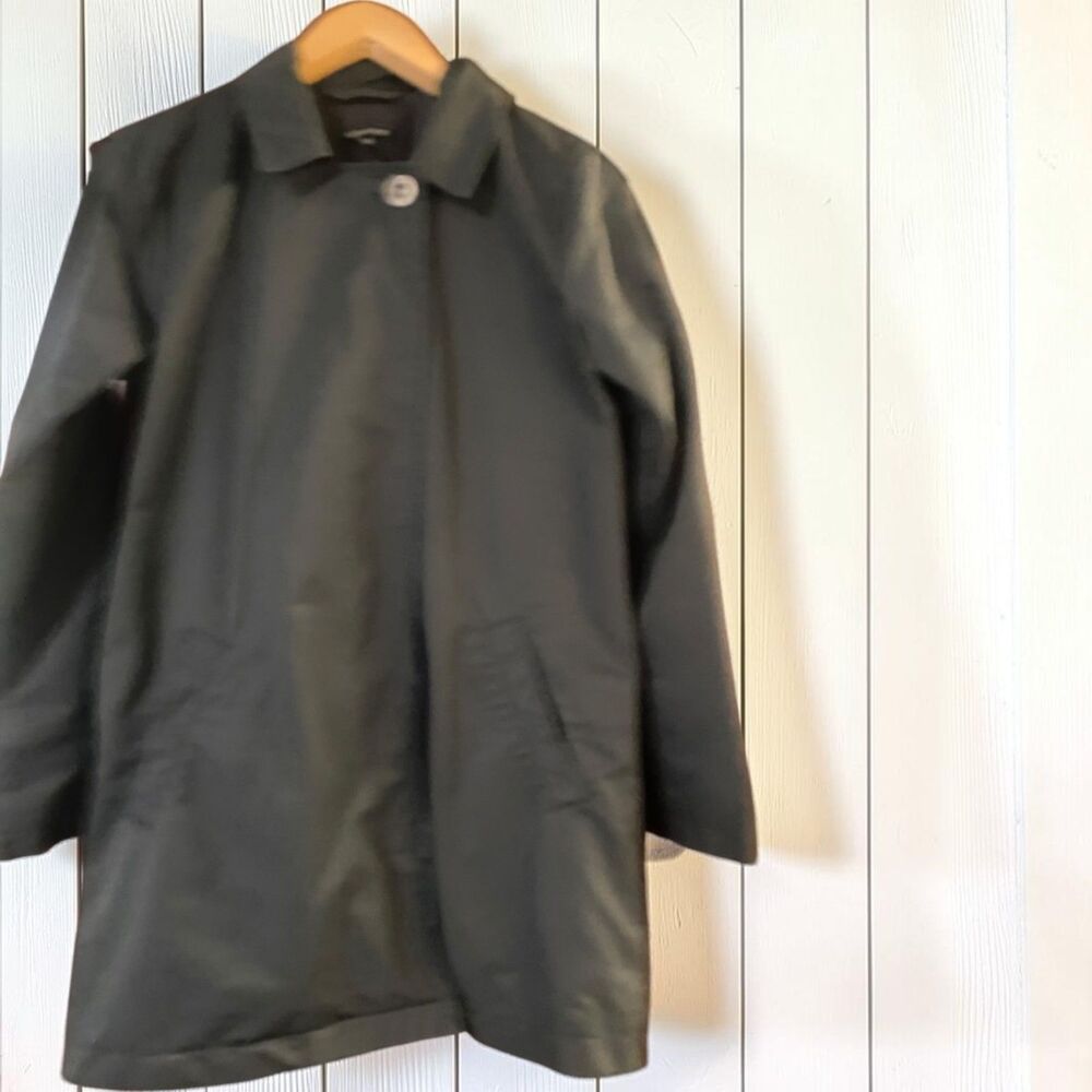 Eileen Fisher Light Cotton Nylon Classic Collar Car Coat Army Green XS